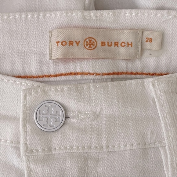 Tory Burch Slim Mid Rise Jean in white old money logo preppy - Picture 8 of 11